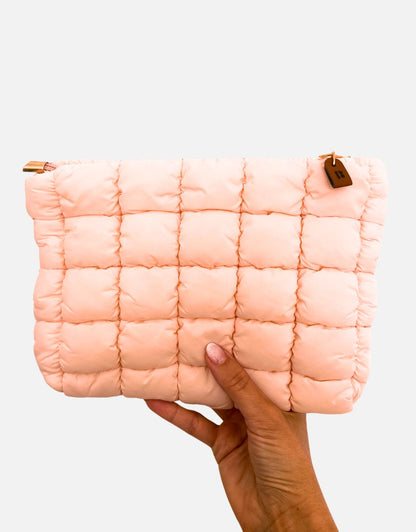 Bolso de cosméticos acolchado rosa claro